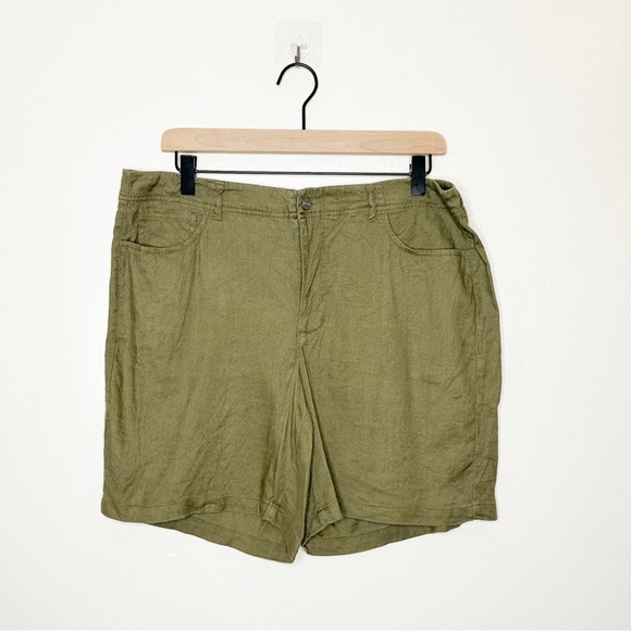 NYDJ Womens Neutral Olive Green Linen Blend High Rise Shorts 8 - Picture 3 of 8